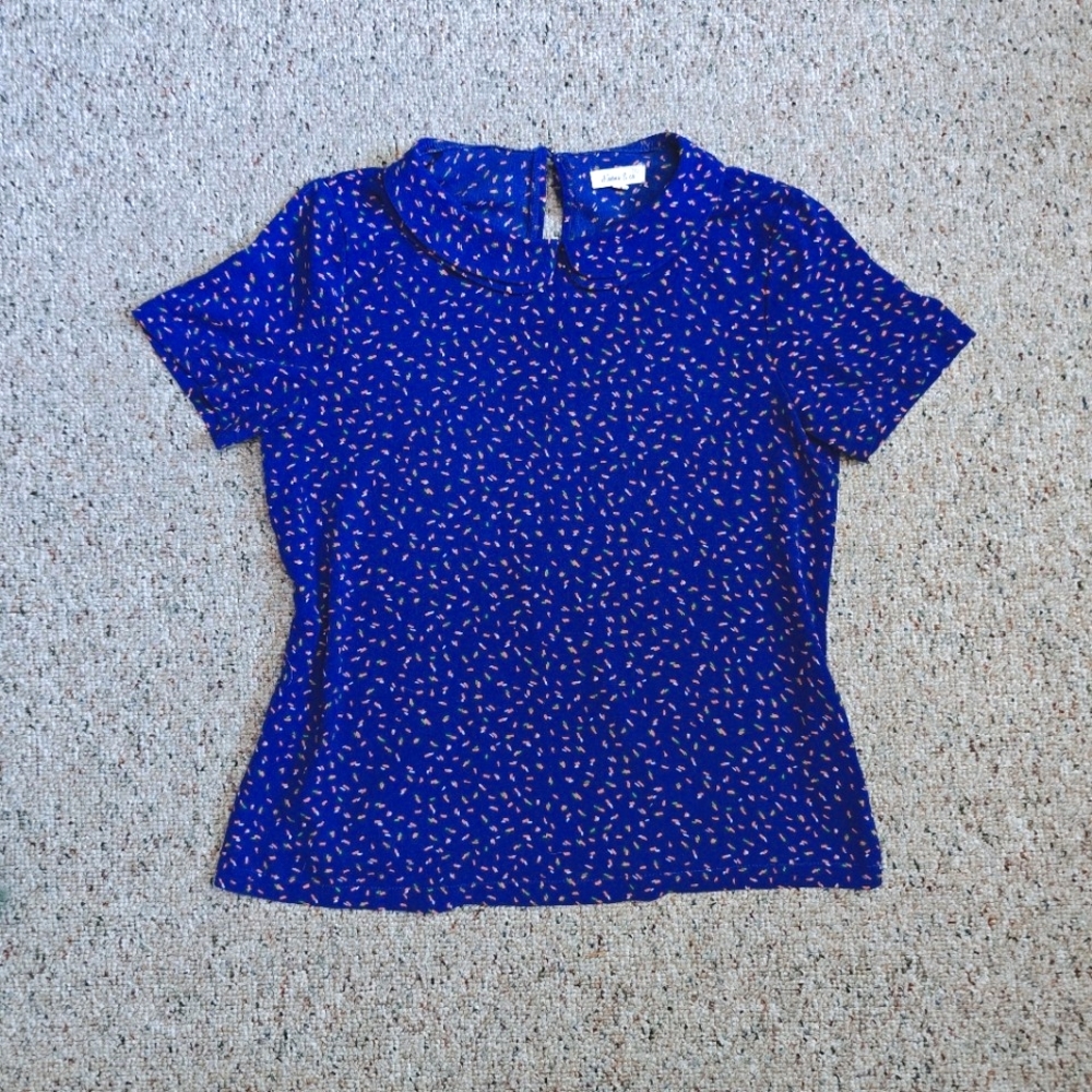 Noémie & Co Blue Patterned Women's Short Sleeve Top size M